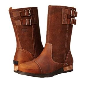 Sorel Major boots in camel brown mid calf height moto boots